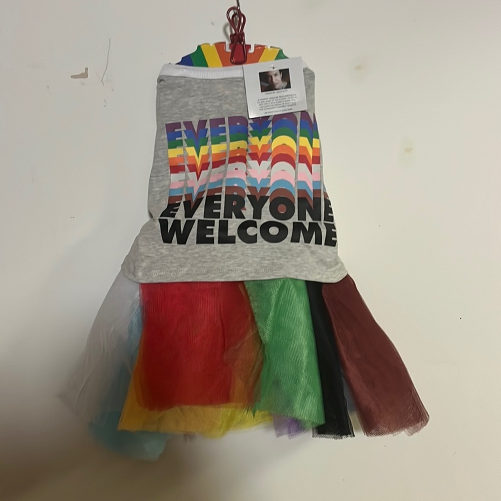 Everyone welcome pride skirt and T-shirt for dogs. M